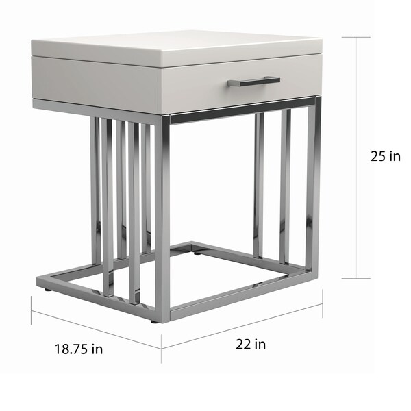 Coaster Furniture Dalya Glossy White and Chrome 1-drawer Rectangular End Table