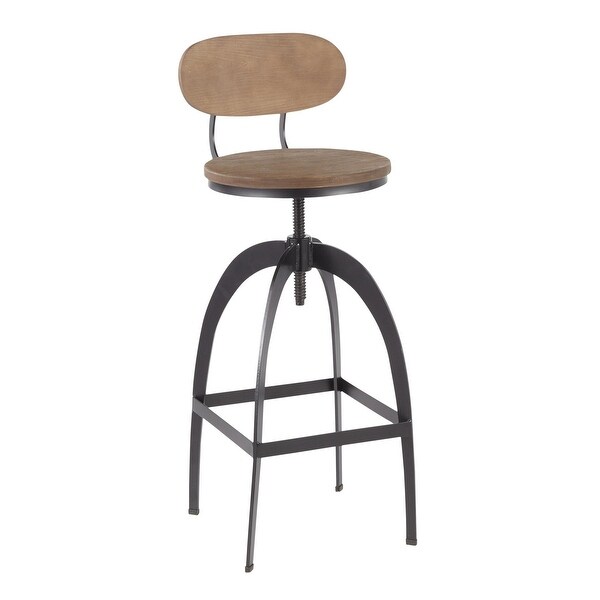 Lumisource Dakota Industrial Mid-Back Barstool in Black Metal and Medium Brown Wood-Pressed Grain Bamboo