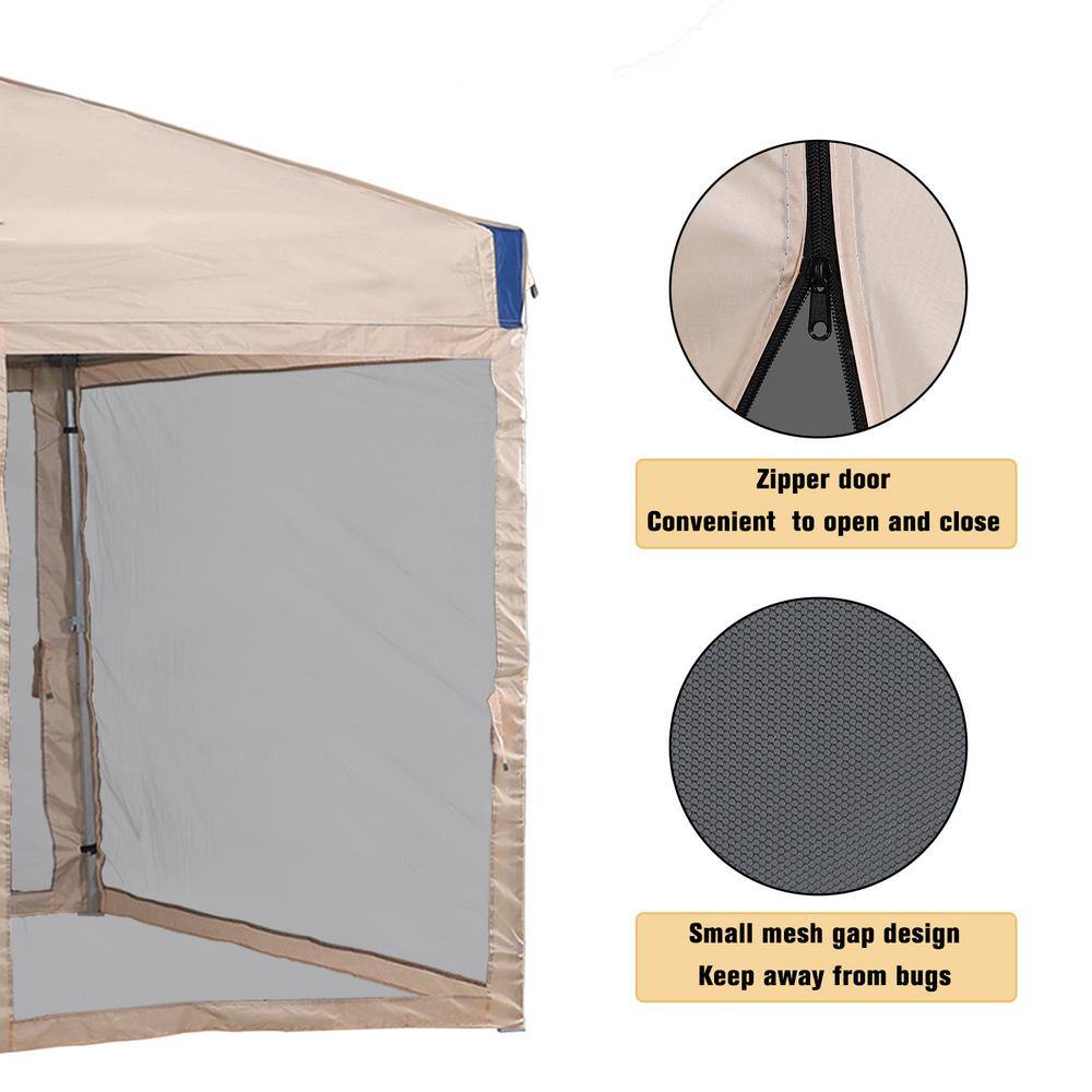 Aoodor 10 ft. x 10 ft. Pop Up Canopy Tent with Removable Mesh Sidewallwith Roller Bag-Brown 800-152-BR-N