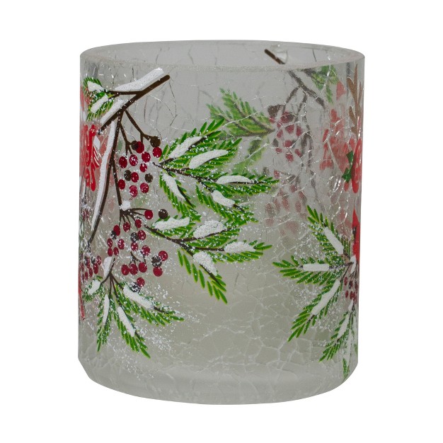 Northlight 2 75 inch Cardinal And Pine Hand Painted Flameless Christmas Candle Holder