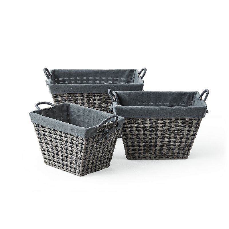 Saddle River Rectangular Cross and Open-Weave Basket 3-piece Set