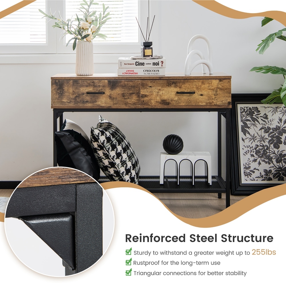 Costway Console Table Industrial Large Drawers Storage Shelf Narrow   See Details