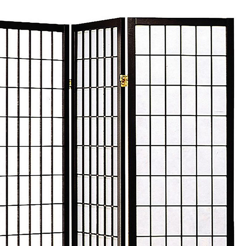 4 Panel Foldable Wooden Frame Room Divider with Grid Design， Black