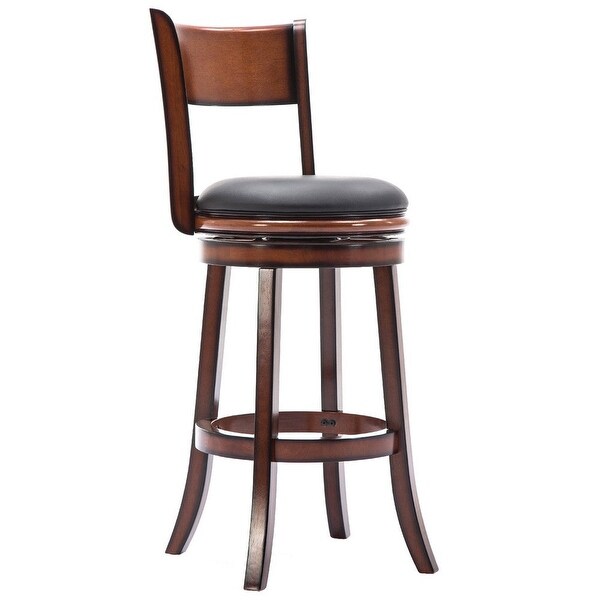 Pal 29 Inch Swivel Bar Stool， Solid Wood， Bonded Leather， Walnut Brown - 19.5 L x 18 W x 43.5 H