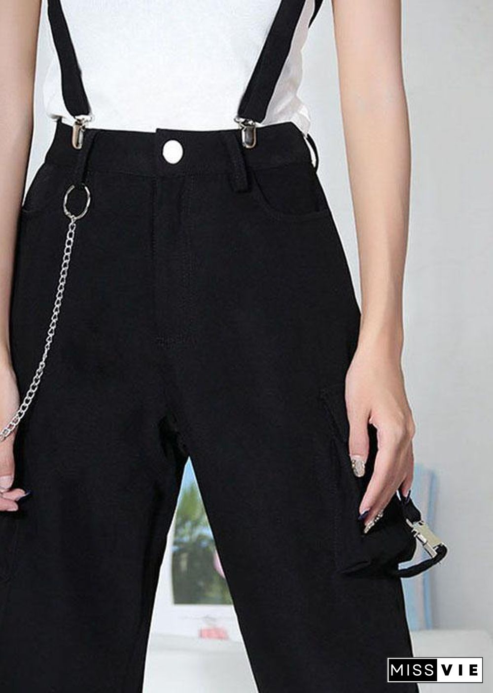 Art Black High Waist Pockets Carpenter Pants