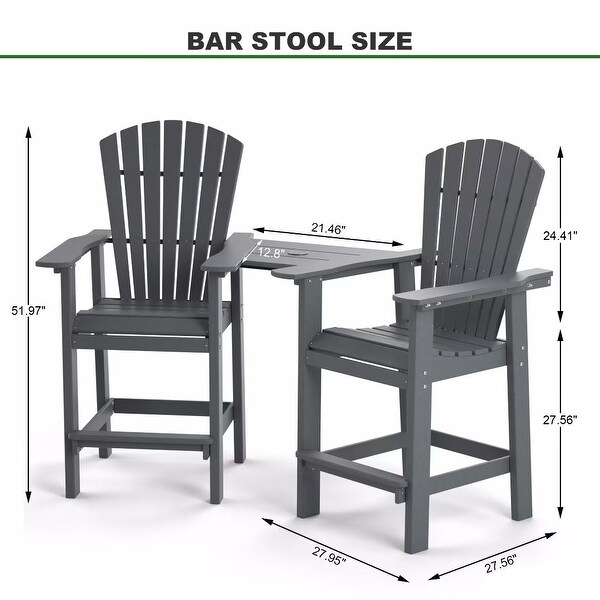 Beach Balcony Chair Barstool with Removable Table，WoodLike HDPE Backyard Garden Dining Chairs，Adirondack Arm Chairs Set of 2，