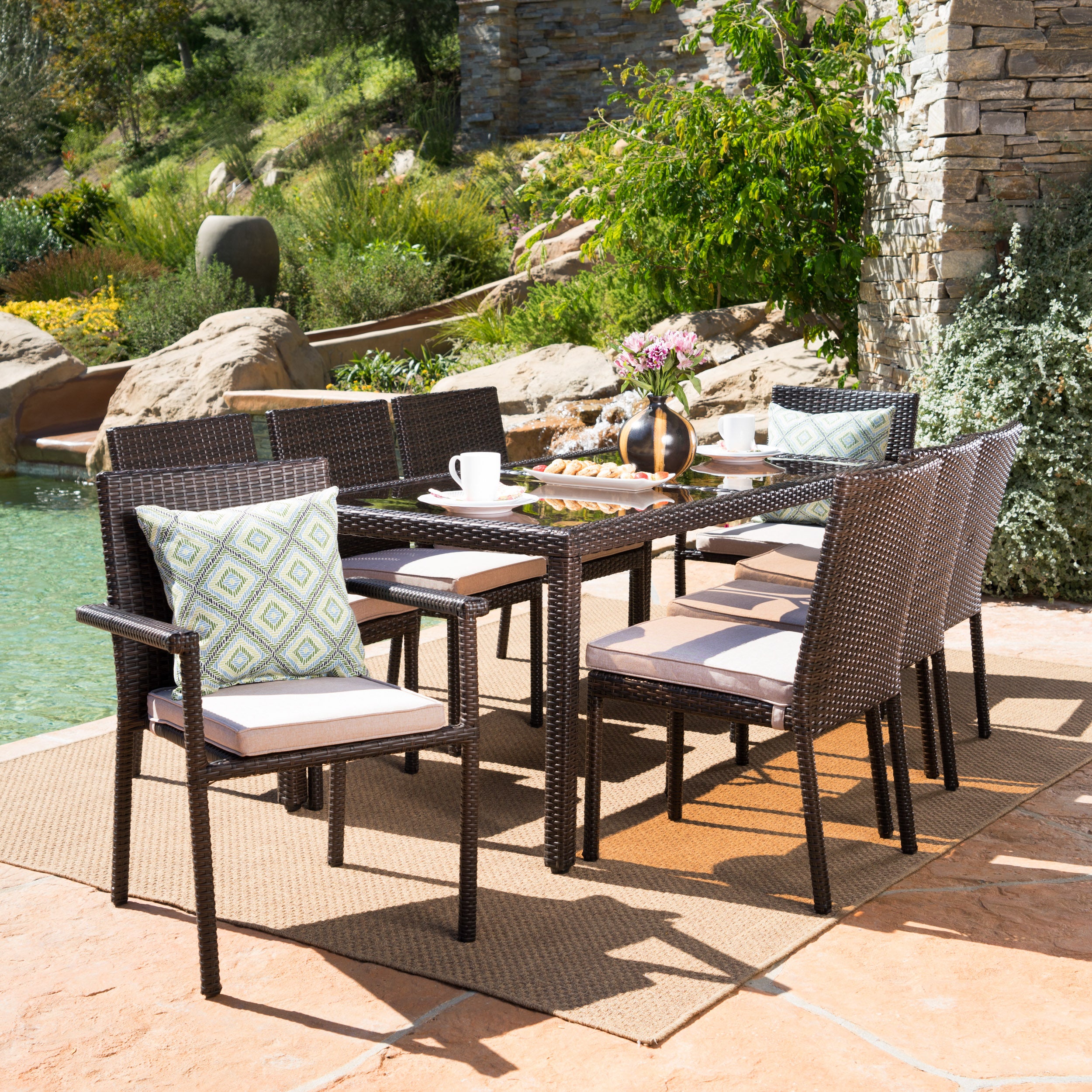 San Simeon Outdoor 9 Piece Wicker Rectangular Dining Set