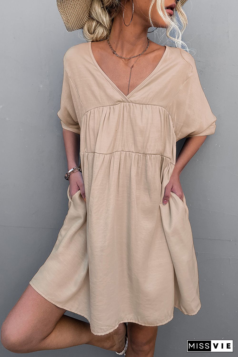 Loose V Neck Short Sleeves Dress Wholesale