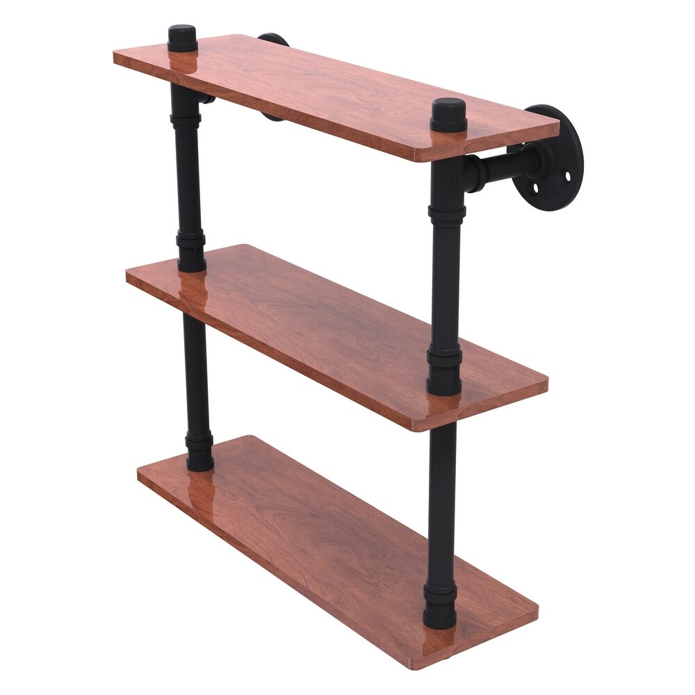 ied Brass Pipeline Collection 16 Inch Ironwood Triple Shelf