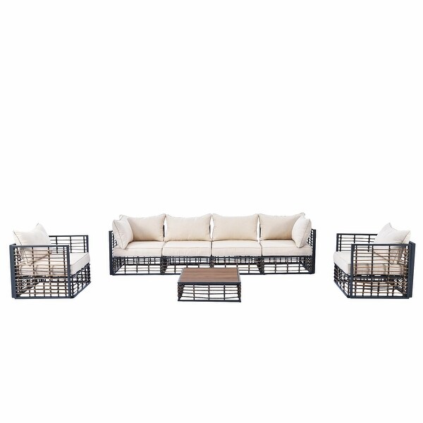 Modern Minimalist 7Piece Metal Patio Sectional Sofa Set