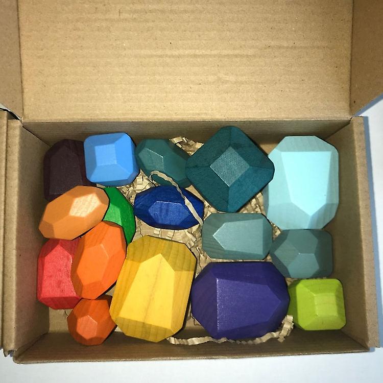 16 Grains Colorful B Children Early Teachings Stack Stone Building Blocks Wood Stack Stone Toys