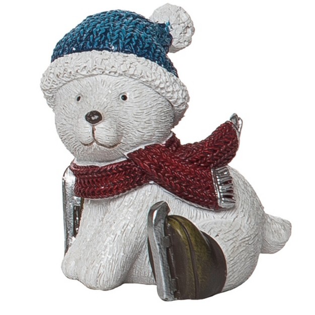 Transpac Resin 3 In Multicolored Christmas Skating Bear Figurine