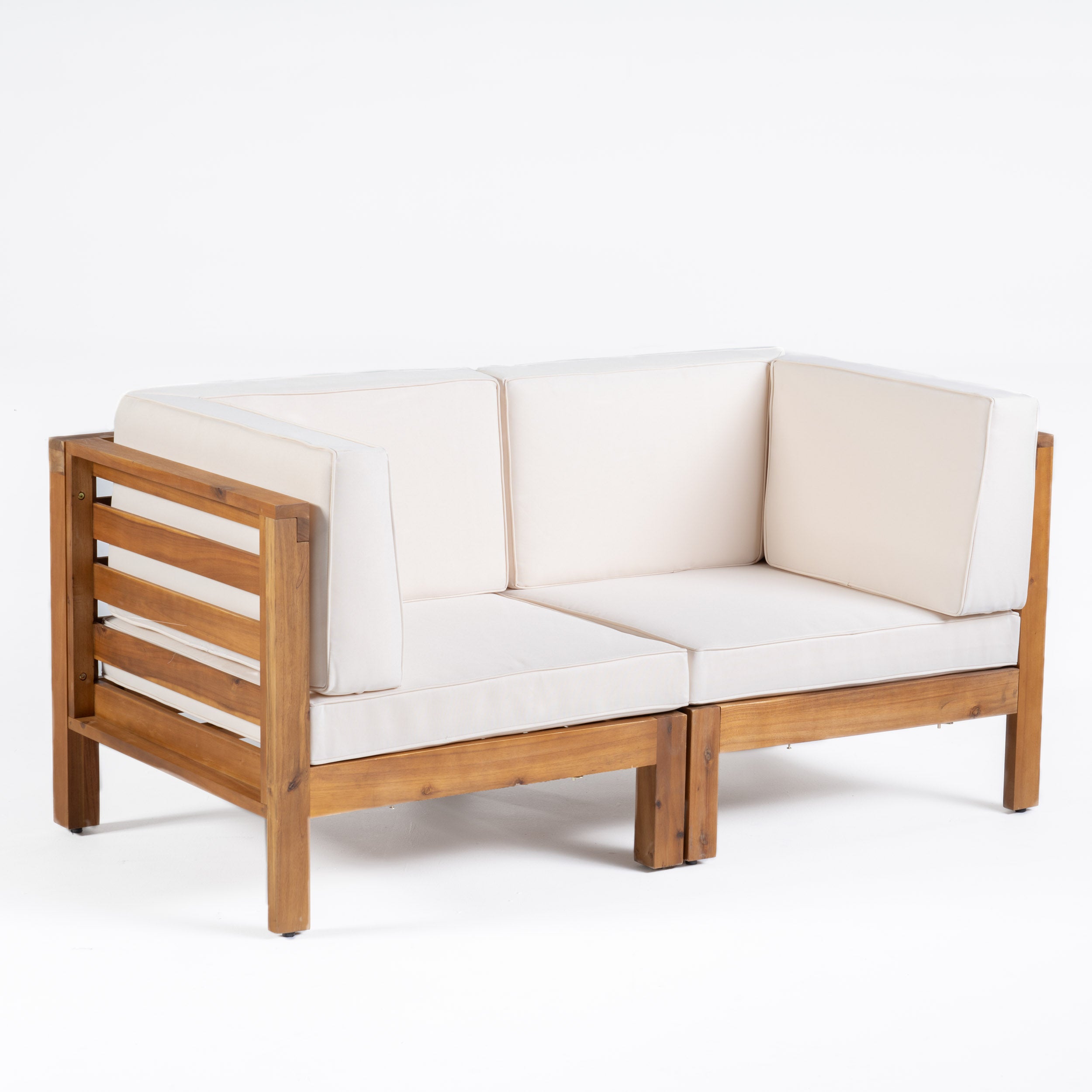 Dawson Outdoor 2-Seater Acacia Wood Sectional Loveseat Set with Cushions