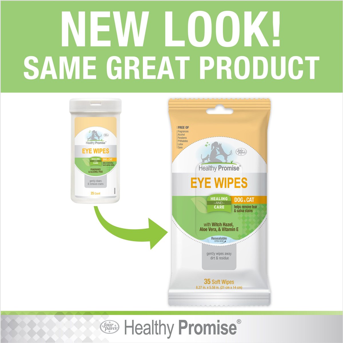 Four Paws Healthy Promise Cat and Dog Eye Wipes， 35 count