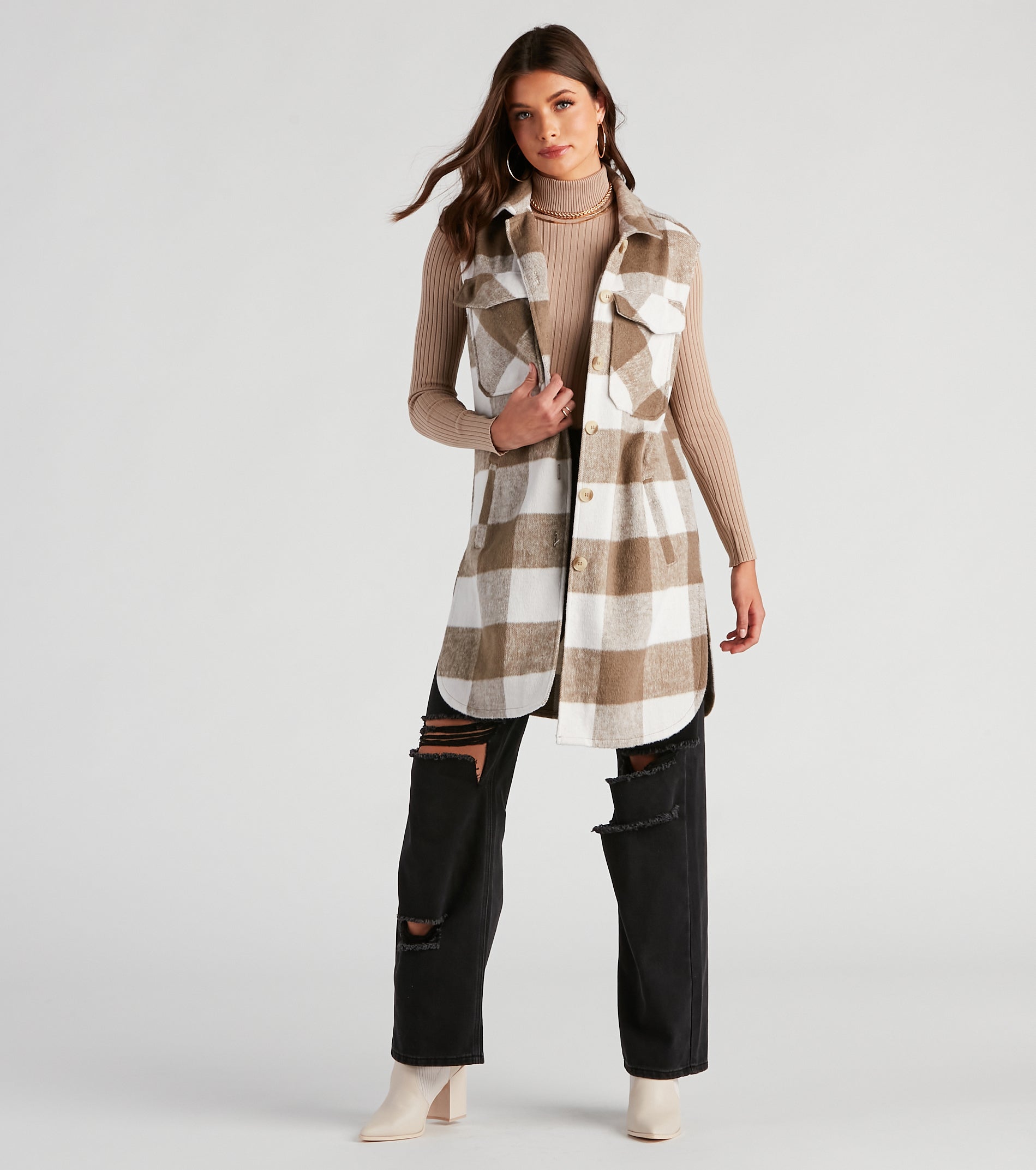 Classic And Cozy Plaid Long Vest