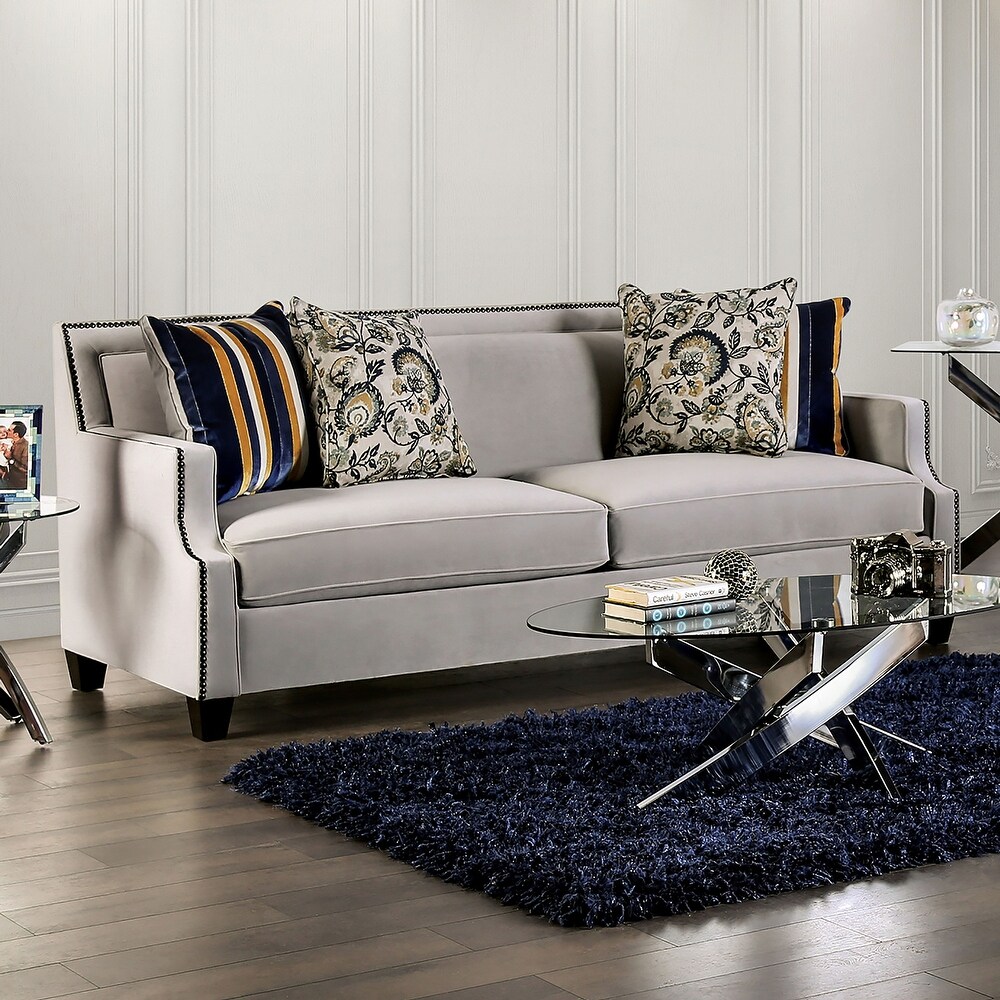 Hoxare Modern Light Grey Fabric Upholstered 2 Piece Sofa Set by Furniture of America