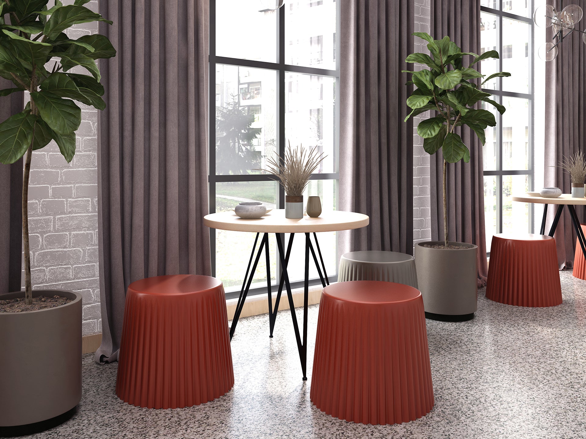 Homelala - Set of 2 Dark Orange Multi-functional Furniture Armless Side Dining Chair Stool - End Table