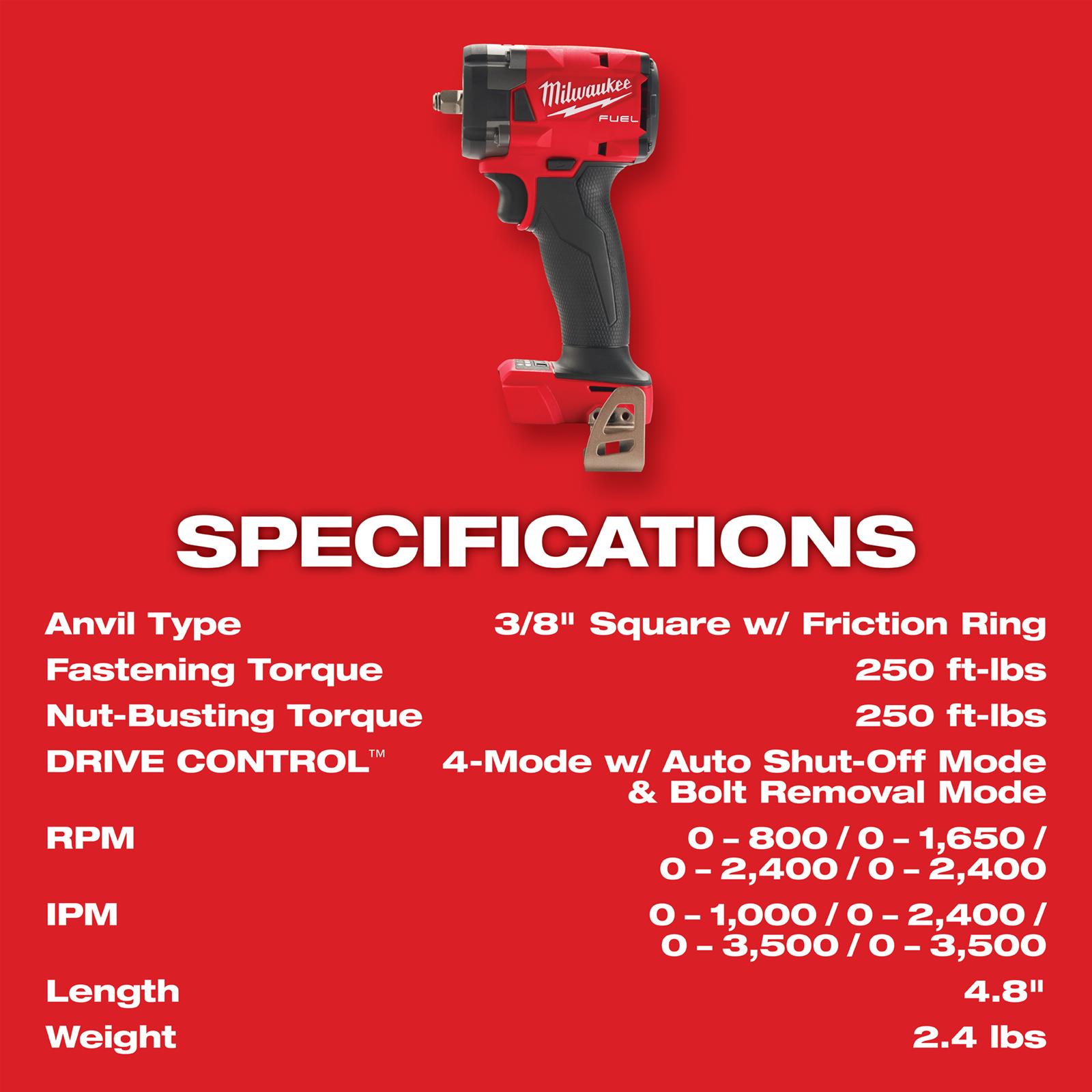 Milwaukee Tool 2854-20 Milwaukee M18 FUEL 3/8 in. Compact Impact Wrenches with Friction Ring