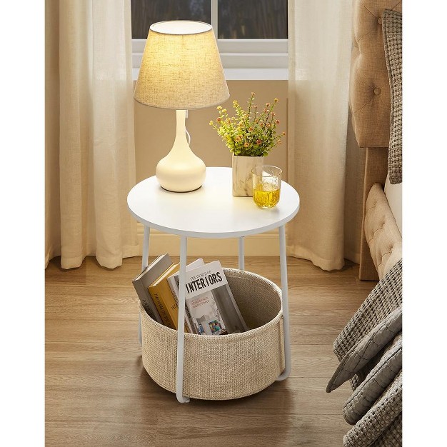 Vasagle Small Round Side End Table Modern Nightstand With Fabric Basket