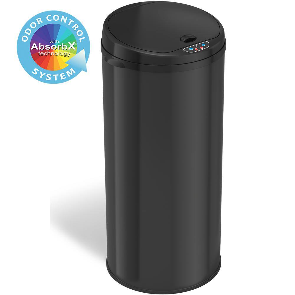 iTouchless 13 Gal. Matte Black Touchless Round Motion Sensing Trash Can with Odor Filter MT13RB