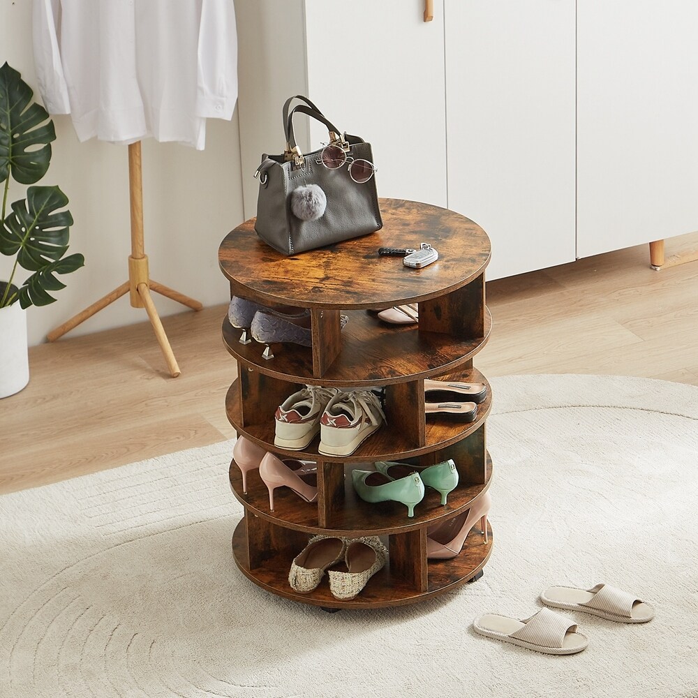 Round Pushable Wooden Shoe Cabinet