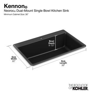 KOHLER Kennon Dual Mount Neoroc Granite Composite 33 in. 1-Hole Single Bowl Kitchen Sink in Matte Black with Basin Rack K-8437-1-CM1