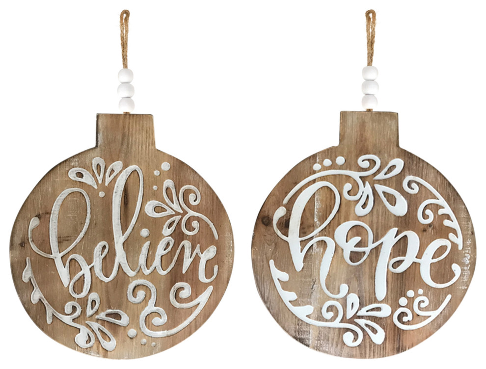 Believe and Hope Ornament  6 Piece Set  11.5 quotD Wood   Transitional   Christmas Ornaments   by Timeout PRO  Houzz