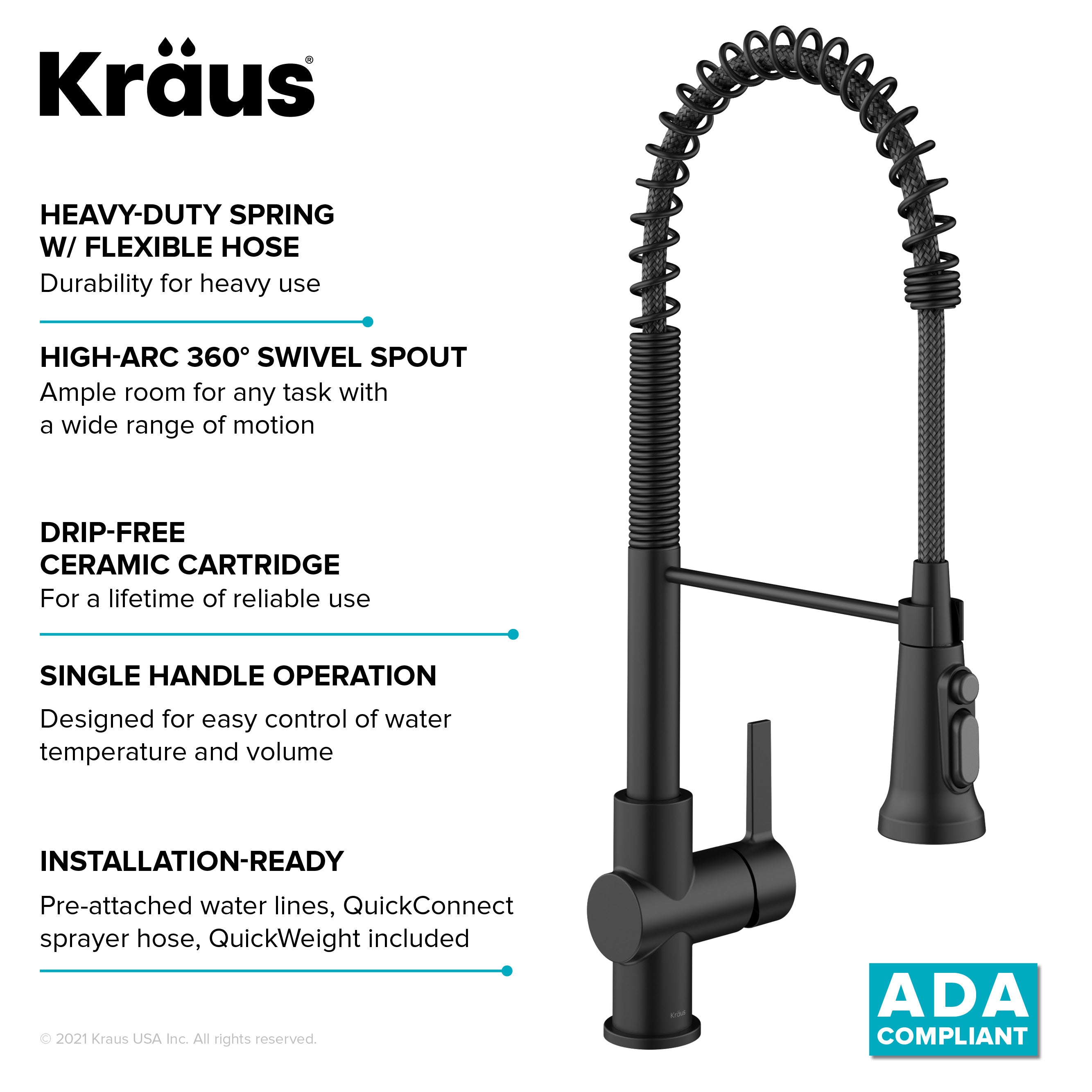 Kraus Britt 2-in-1 Commercial Style Pull-Down Single Handle Water Filter Kitchen Faucet for Reverse Osmosis or Water Filtration System in Matte Black