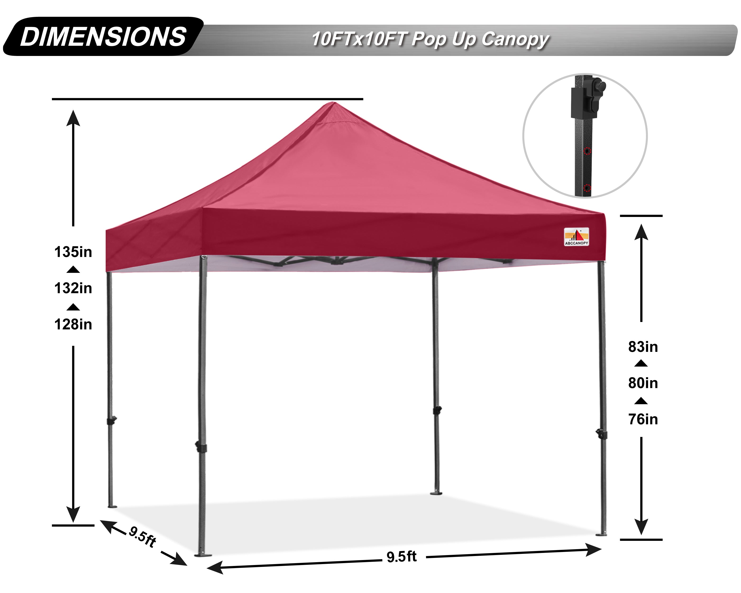 ABCCANOPY 10ft x 10ft Sturdy Instant Shelter Metal Outdoor Pop up Canopy，Burgundy