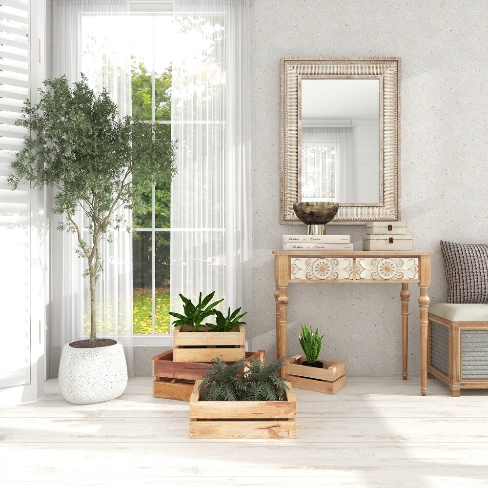 Brown Wood Handmade Storage Basket with Handles (Set of 4)   S/4 13\