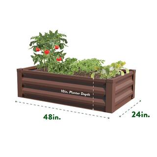 Greenes Fence 24 in. W x 48 in. L x 10 in. H Timber Brown Pre-Galvanized Powder-Coated Steel Raised Garden Bed Planter RCM10TB