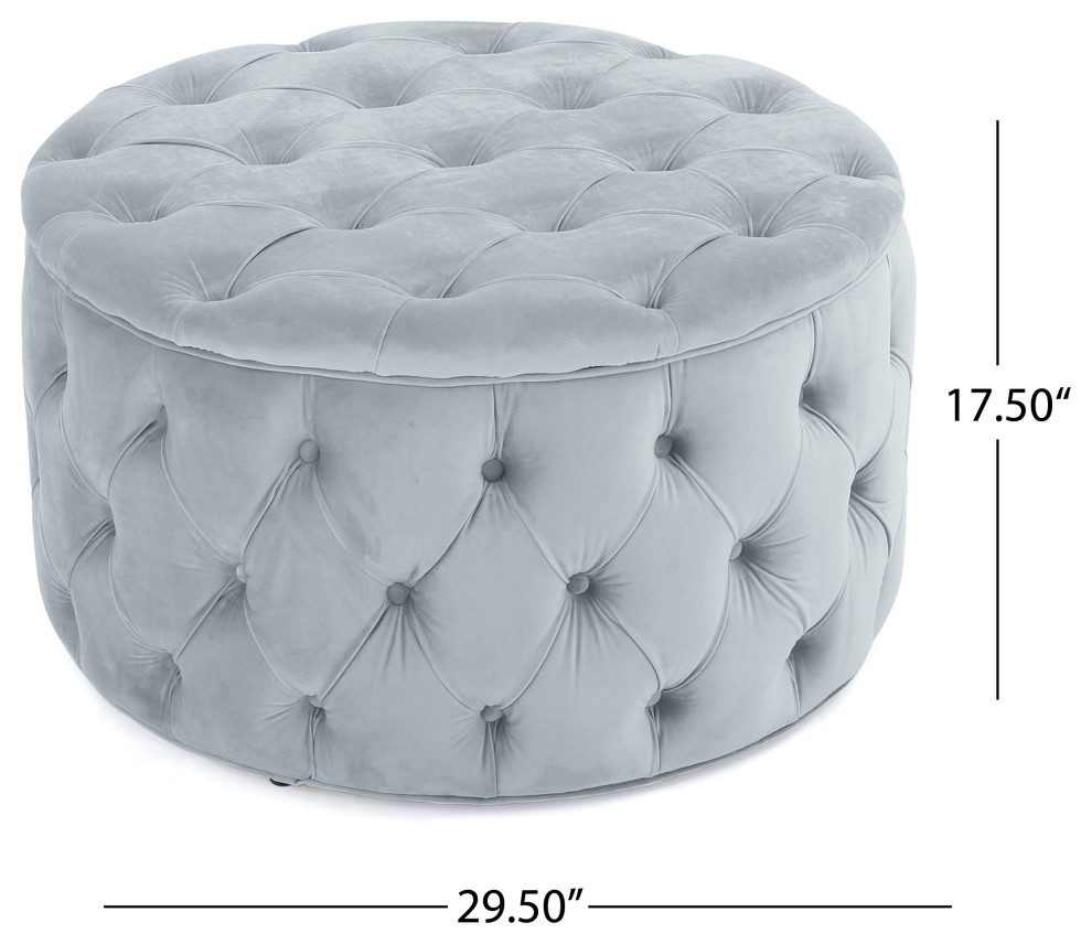 GDF Studio Maelyn Modern Glam Tufted Velvet Round Ottoman   Transitional   Footstools And Ottomans   by GDFStudio  Houzz