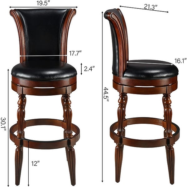 Solid Wood Swivel Bar Stool Carved Hardwood Rotatable Pub Height Stools