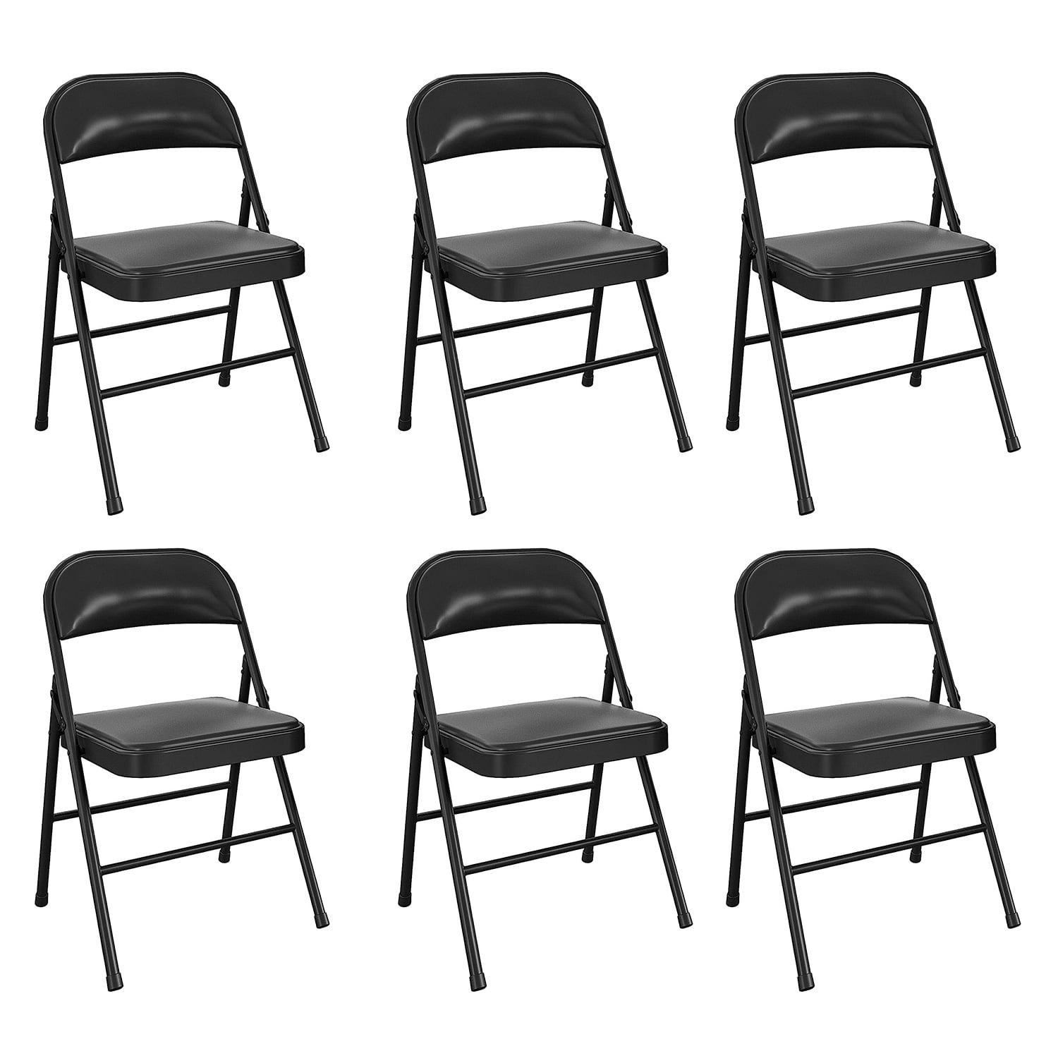 Vebreda Deluxe Vinyl Padded Metal Folding Chair, 6 Pack, Black