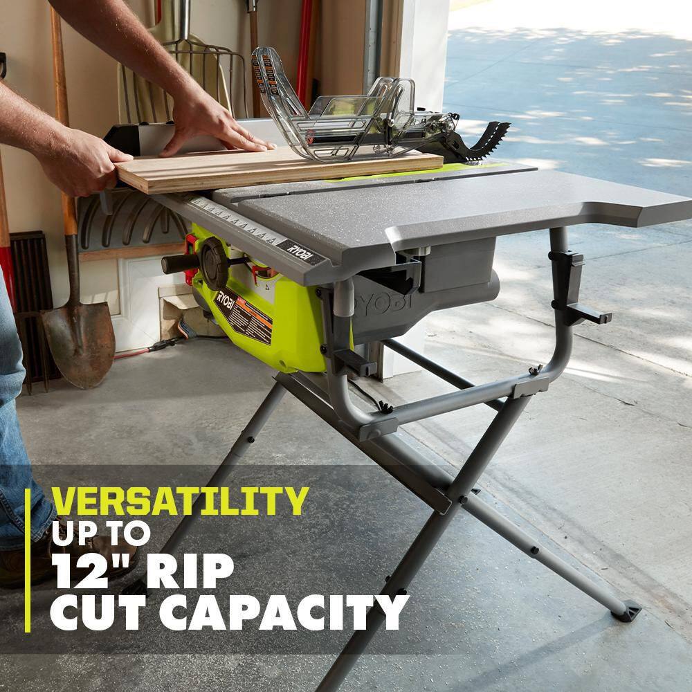 RYOBI 15 Amp 10 in. Compact Portable Corded Jobsite Table Saw with Folding Stand RTS12