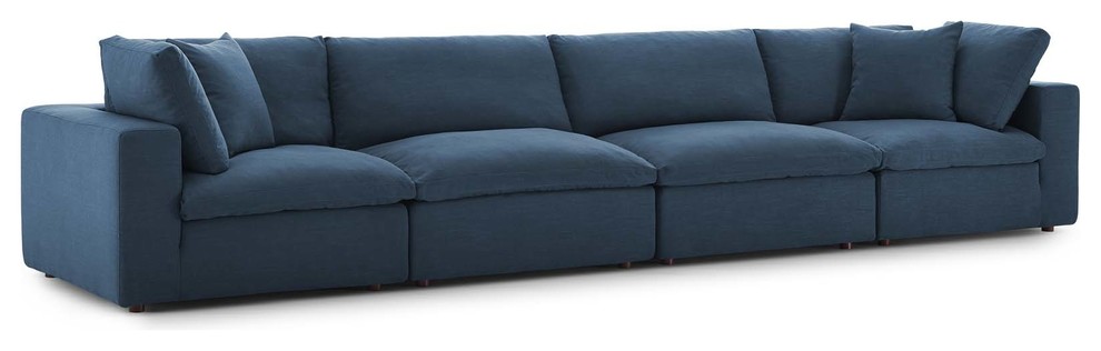 Commix Down Filled Overstuffed 4 Piece Sectional Sofa Set  Azure   Transitional   Sofas   by Homesquare  Houzz