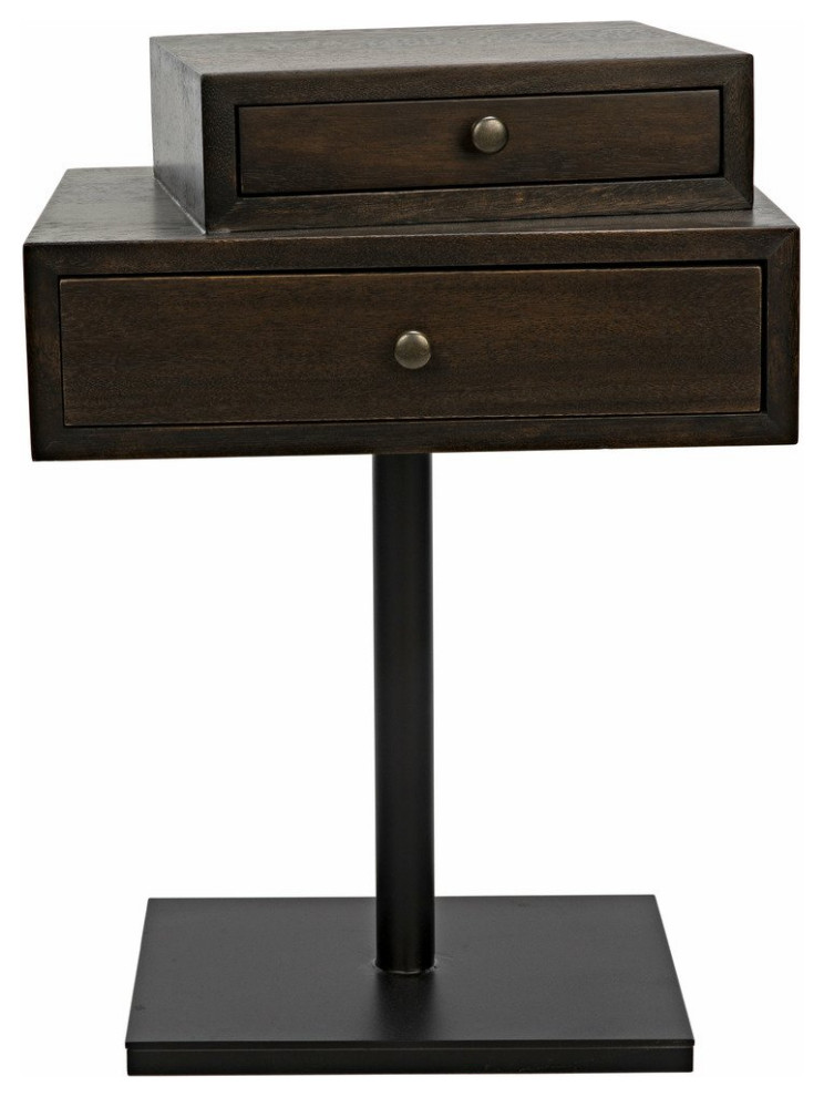 Noir Enola Eclectic 2 Drawer Side Table  Ebony Walnut  Steel Base  19 quotW   Transitional   Side Tables And End Tables   by GwG Outlet  Houzz