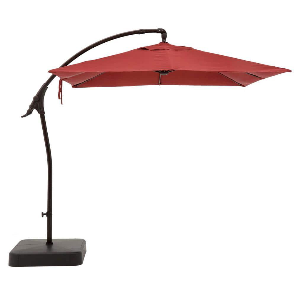 Hampton Bay 8 ft Square Aluminum Cantilever Offset Outdoor Patio Umbrella in Chili Red