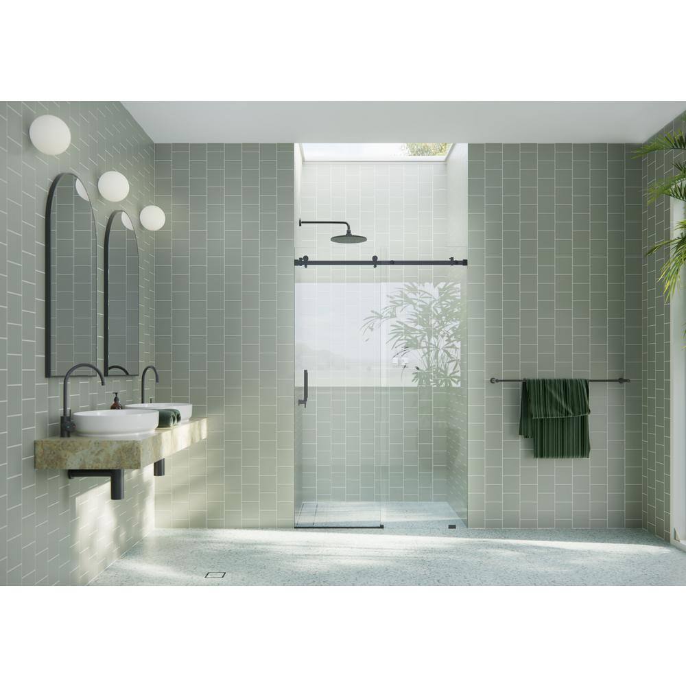 Glass Warehouse 52 in. W x 78 in. H Sliding Frameless Shower Door with Square Hardware in Matte Black SQSLD-52-MB