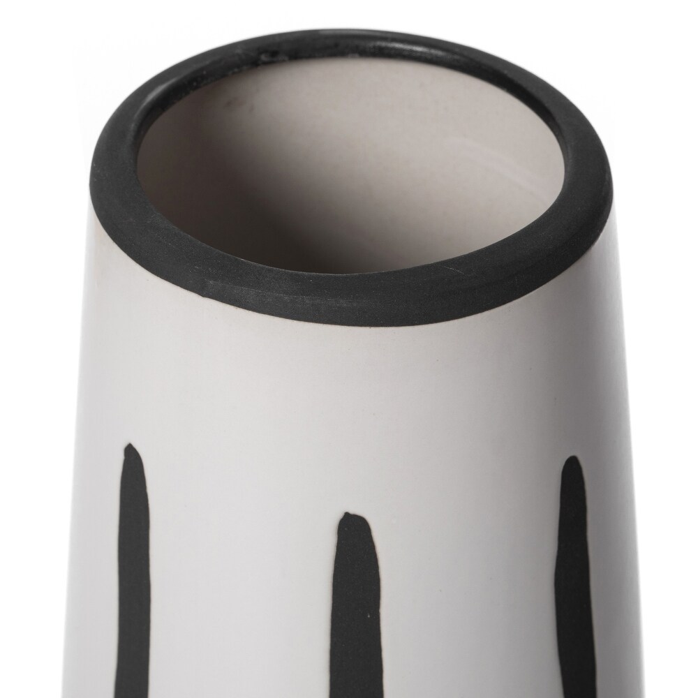 Ceramic Modern Painted Brushstrokes Tapered Flower Table Vase  Black and White