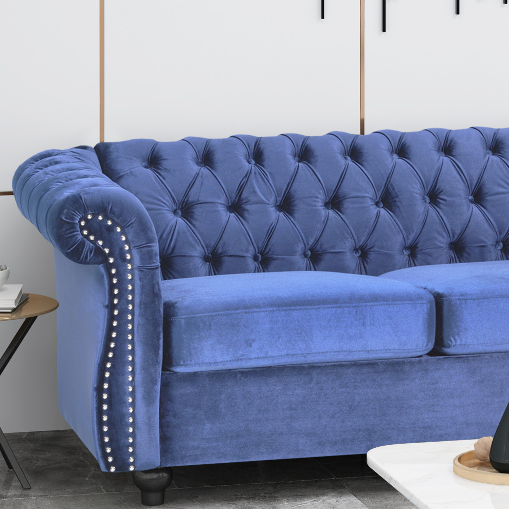 Garrison Tufted Chesterfield Velvet 3 Seater Sofa   Traditional   Sofas   by GDFStudio  Houzz