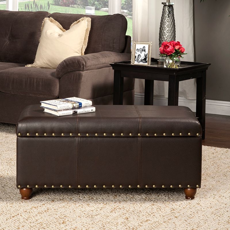 HomePop Nailhead Faux Leather Storage Ottoman