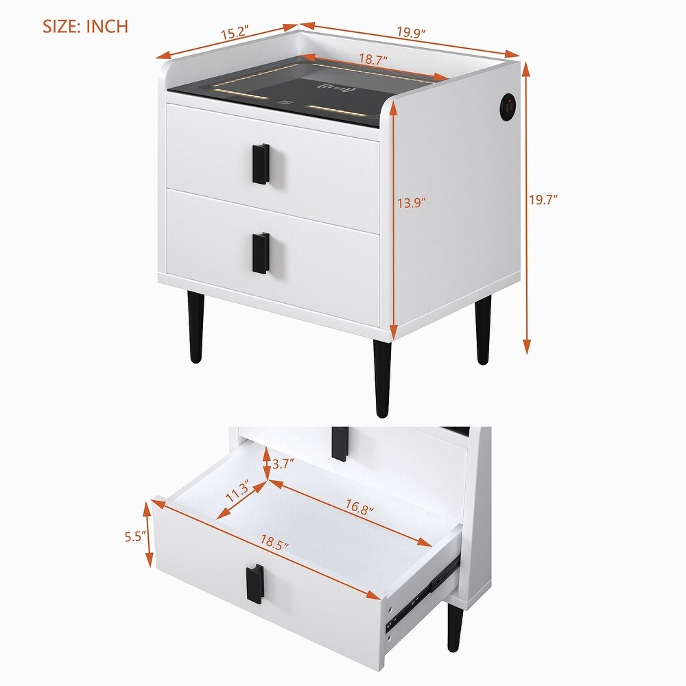 Nightstand with Wireless Charging Station USB Charging and Adjustable LED Lights