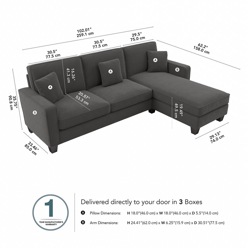 Stockton 102 in. Sectional Sofa w/ Reversible Chaise by Bush Furniture