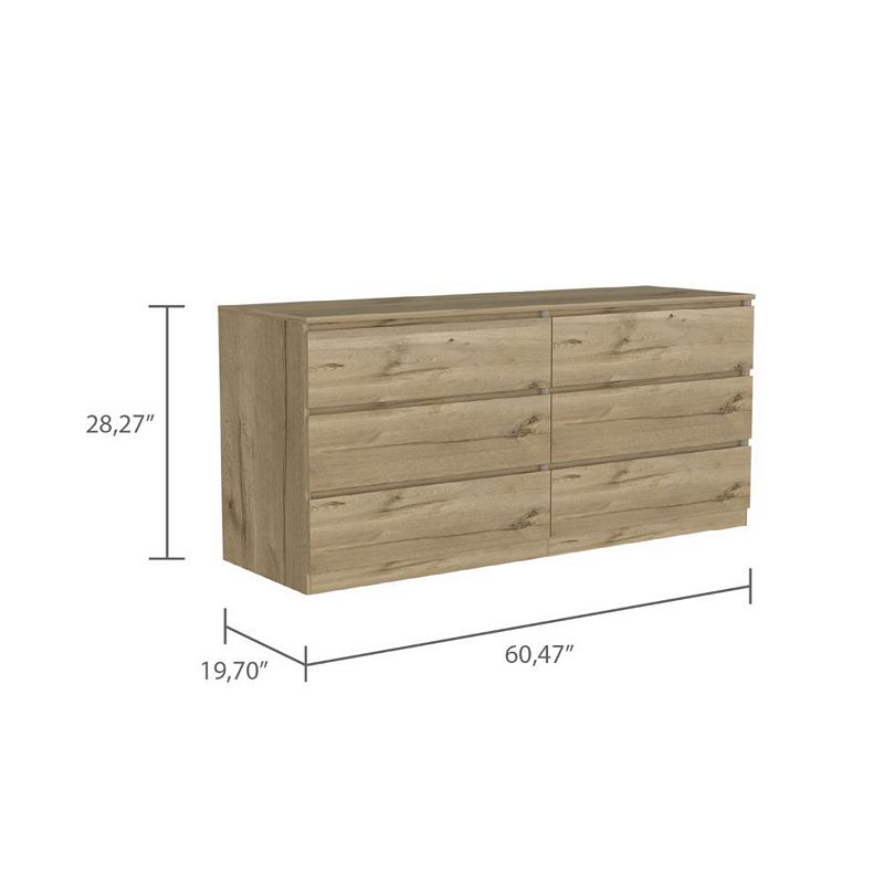 Seul Six Drawer Double Dresser， Superior Top