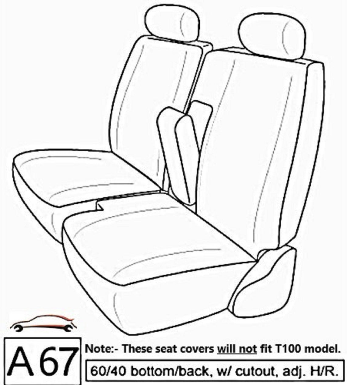 Seatcovers made for 1995-2000 Toyota Tacoma Xcab Front 60/40 Split Bench Seat with Integrated Armrestandnbsp;