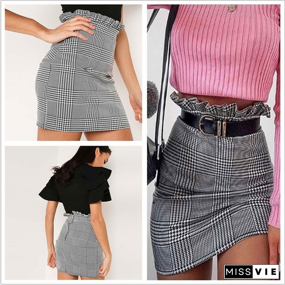 Summer Women Fashion Skirt Plaid Skirt