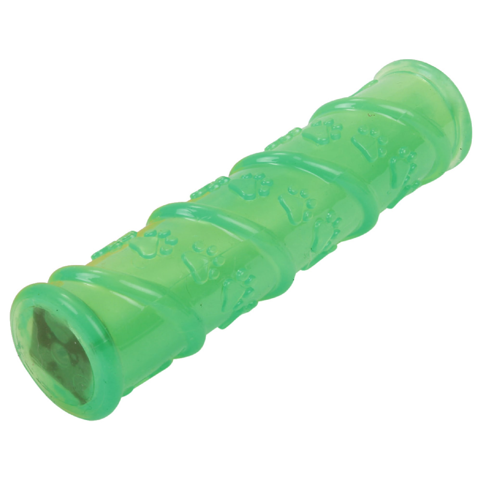 Pet Life Green 'Glow-Stick' TPR and LED Lighting Squeak and Chew Dog Toy， Medium