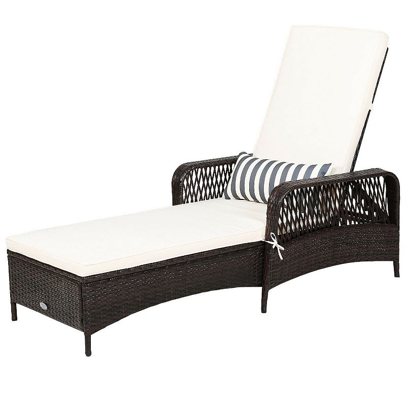 Patio Wicker Chaise Lounge Chair with Pillow and Adjustable Backrest