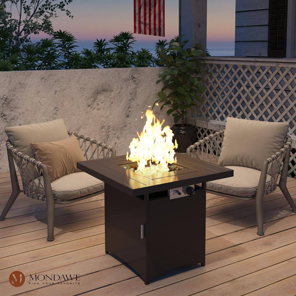 Mondawe 28 in. 50000 BTU Brown Frame Square Metal Outdoor Propane Gas Fire Pit Table with Fire Glass for Patio Balcony MO-08111BR